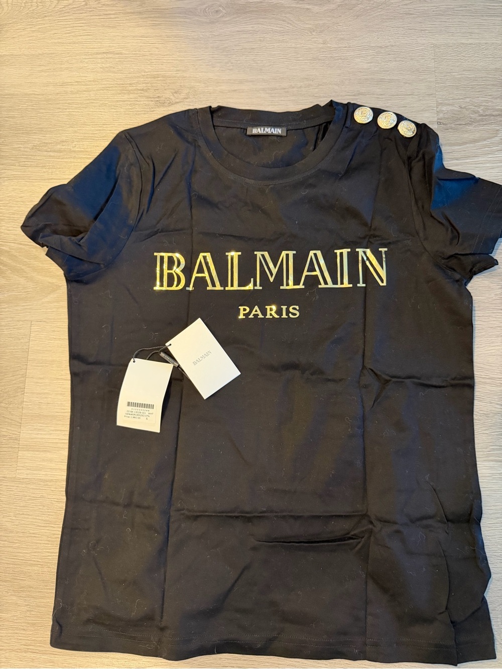 Authentic Balmain Paris Black Gold Logo T-Shirt Men’s Size S NWT